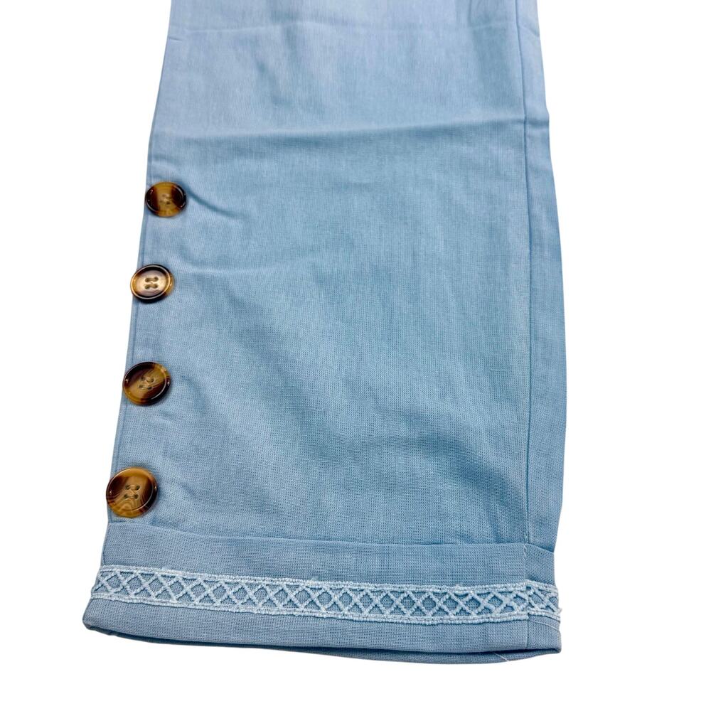 NWT Women's Baby Blue Pants Loose Fit Button Crochet Trim Elastic Waist Pockets - Picture 8 of 16